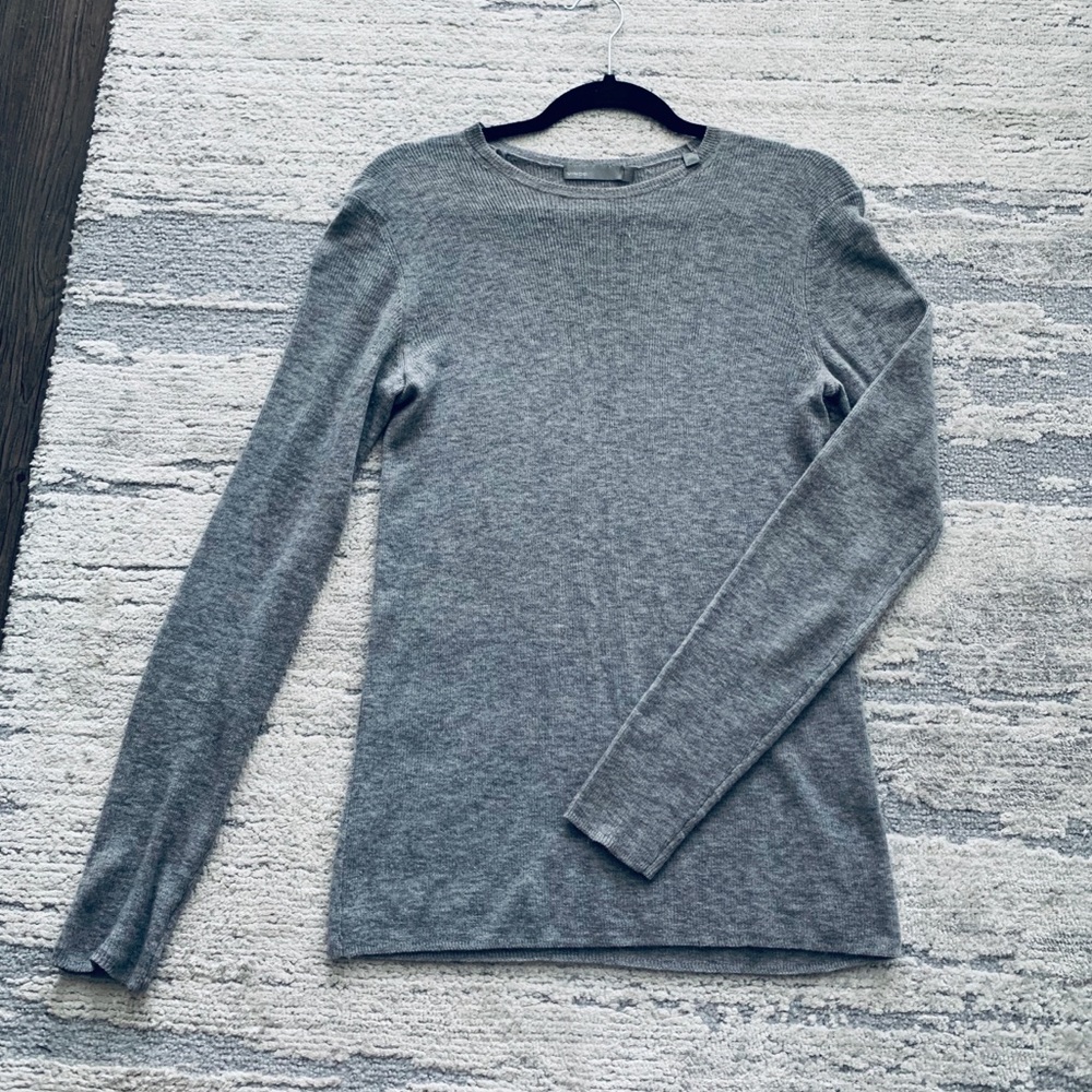 Vince Gray Cashmere-Wool Blend Crewneck Sweater